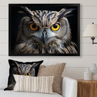 Designart "Black White Owl Portrait" Animals Framed Wall Art Living ...