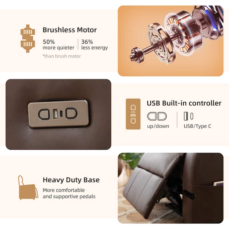 360° Swivel Recliner Chair Power Rocker Recliner Chair, PU Leather Overstuffed Reclining Chair wUSB & Type-C Ports