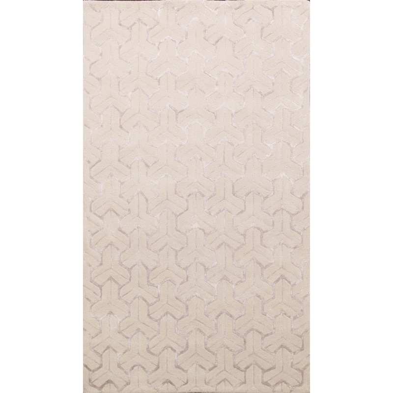 Modern Hand-tufted Geometric Trellis Wool/ Silk Oriental Area Rug - 5'0" x 8'0"