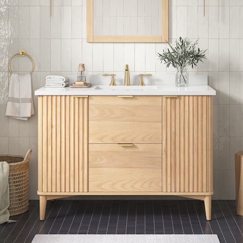 Gabi Bathroom Vanity with White Engineered Stone Top - 48" - Rustic Ash