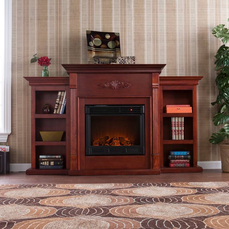 40 in. Freestanding Wooden Smart Electric Fireplace TV Stand in Mahogany designed for a functional décor statement