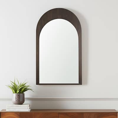 HomeRoots 48" Brown Solid Wood Arch Framed Accent Mirror - 30.00 in. x 48.00 in. x 1.00 in.