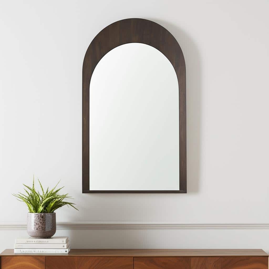 HomeRoots 48" Brown Solid Wood Arch Framed Accent Mirror - 30.00 in. x 48.00 in. x 1.00 in.