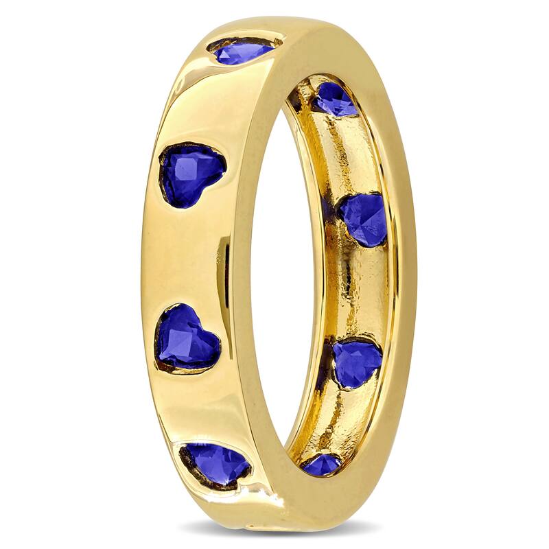 Miadora 1 1/2ct TGW Created Blue Sapphire Heart Eternity Ring in Yellow Plated Sterling Silver