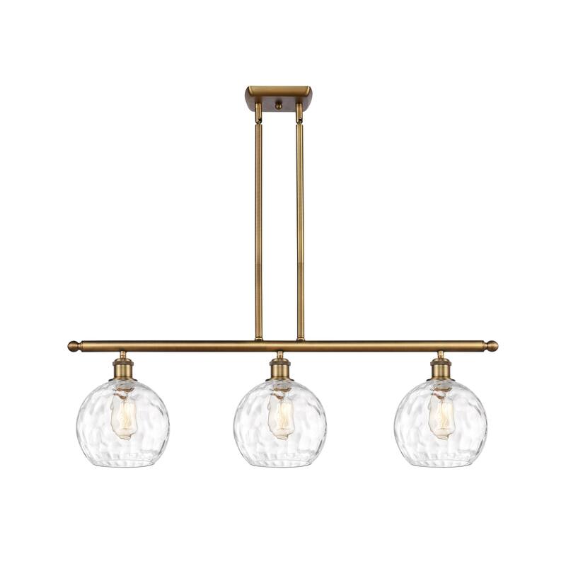 Innovations Lighting Athens Water Glass 3 Light 36" Island Light - 8" Shade - Brushed Brass