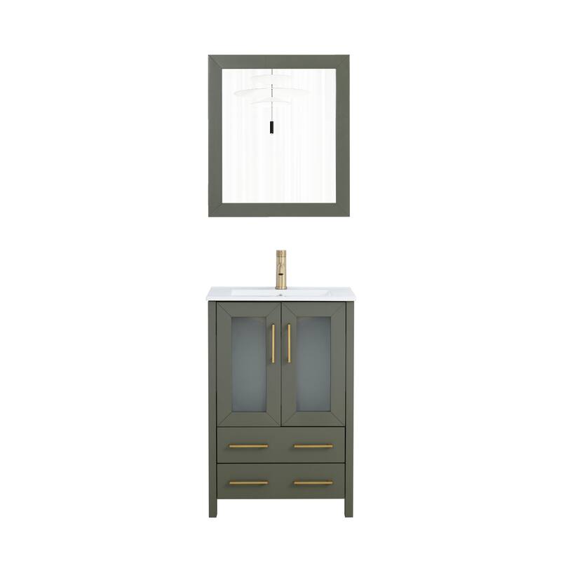 Vanity Art 24-Inch Single Sink Bathroom Vanity Set 2 Drawers, 1 Cabinet, 1 Shelf, Soft-Closing Doors with Free Mirror