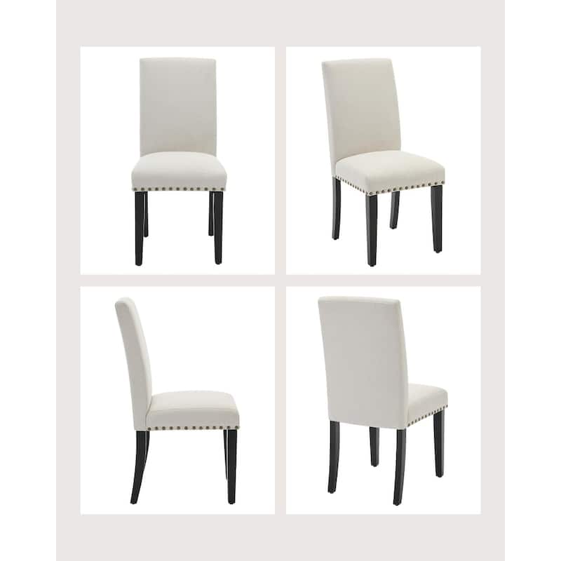 Modern Fabric Dining Chairs Set of 2 – Upholstered Curved Backrest, Wood Legs & 265lb Capacity, for Kitchen/Dining Room - Beige - Linen + Rivets