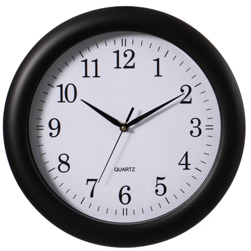 13.75 Inch Plastic Round Battery Operated Simple Modern Wall Clock - Office, Class Room, Livingroom, Dining Room, Bedroom - Single - Black