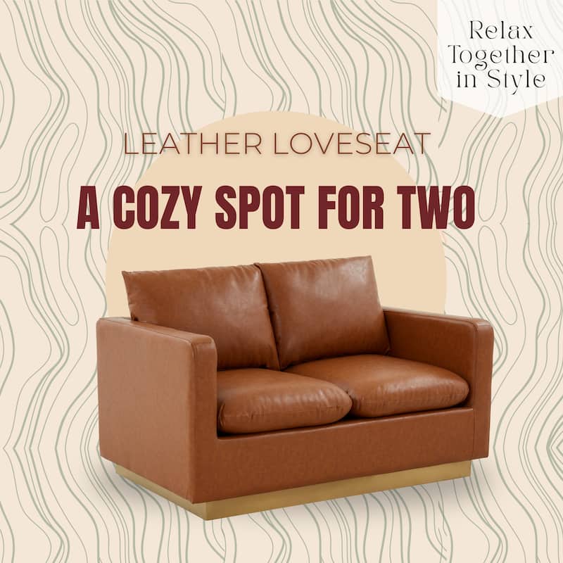 Nervo Loveseat 2-seater Modern Sofa With Leather Gold Accent Base Wooden Frame Removable Cushions for Office Lounge Living Room