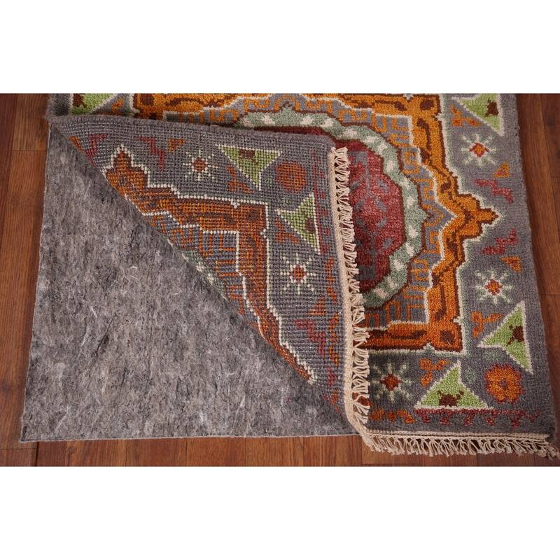 Geometric Kazak Oriental Runner Rug Handmade Wool Carpet - 2'6" X 7'11"