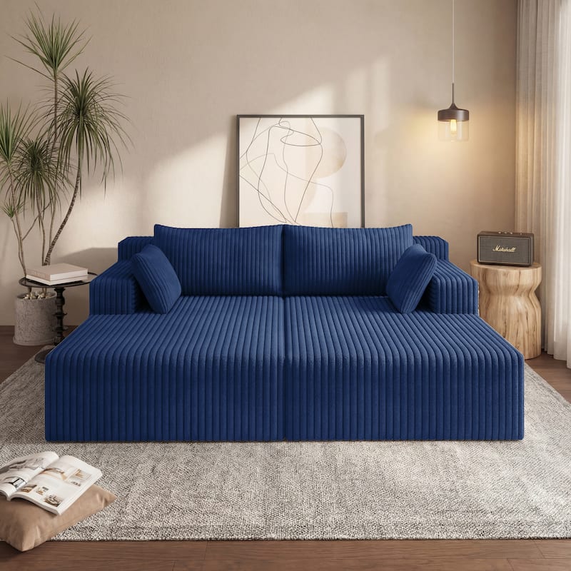 96" Cloud Sectional Couch with L-Shape Chaise,Modern Modular Sofa with Deep Seat, Upholstered Couches for Bedroom - Aged Blue