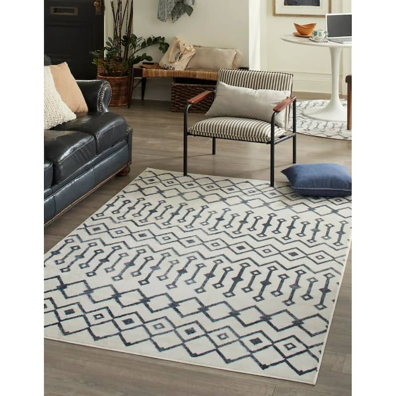 Contemporary Pico Collection Area Rug - 3'x5'3" - Ivory-Navy Blue