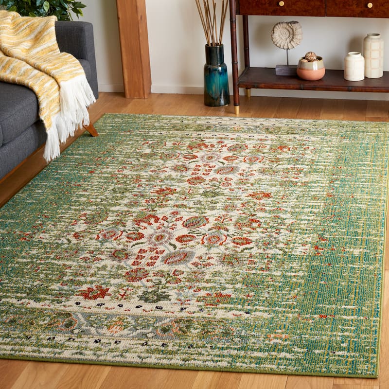 SAFAVIEH Monaco Stojana Boho Rug - 6'7" Square - Sage/Rust