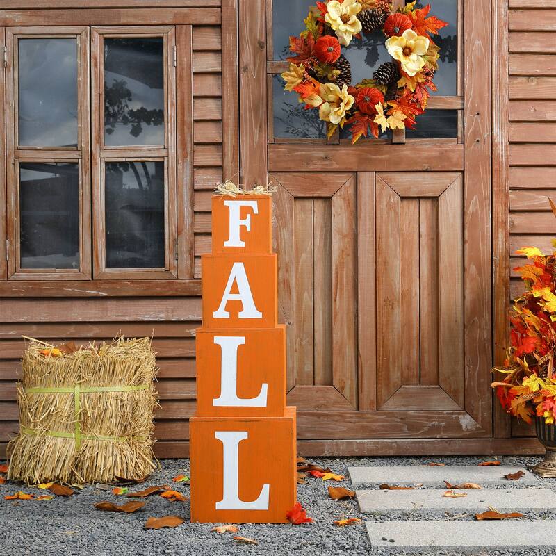 Glitzhome Fall Christmas Wooden Nested Box Porch Decor