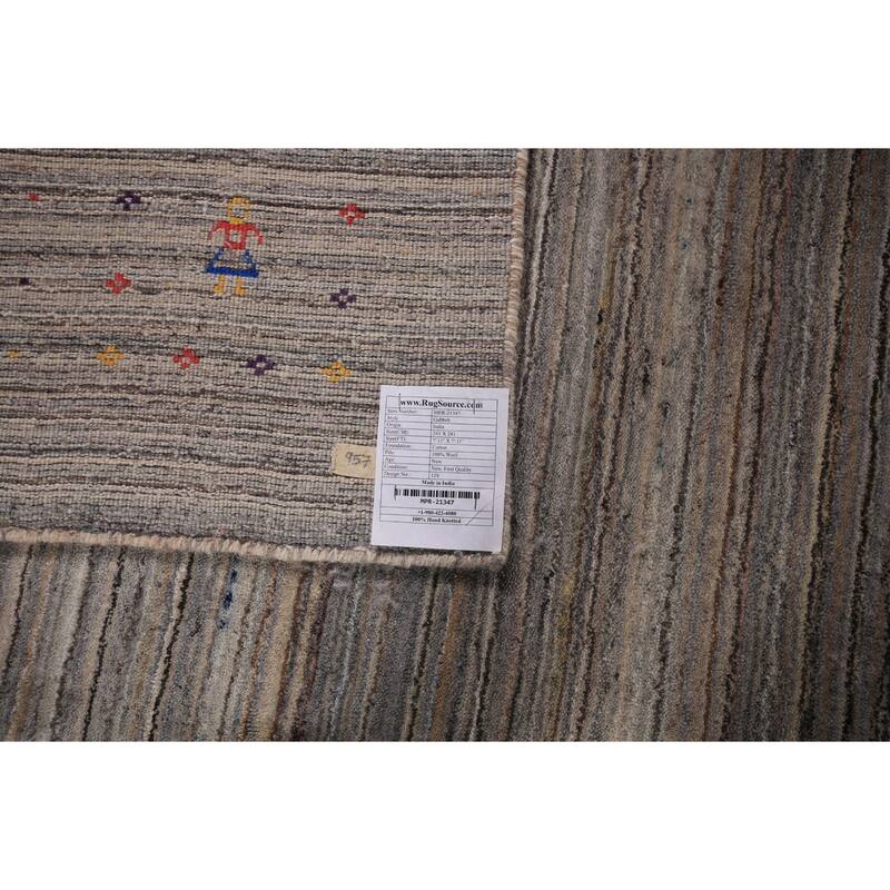 Tribal Striped Gabbeh Indian Square Area Rug Handmade Wool Carpet - 7'11" X 7'11"