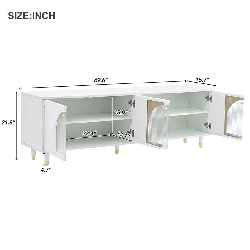 TV Stand with Gold Handles and Arch Fluted Glass Doors