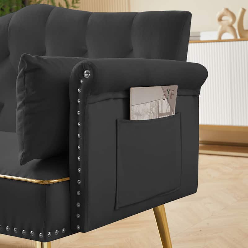 Velvet Loveseat Tufted Couch with 2 Pillow Upholstered Deep Seat Sofa Rivet Arm Lounge Couch Living Room 2 Seater Couch