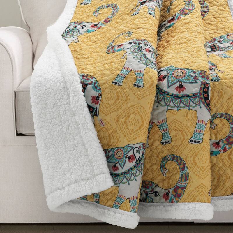 Lush Decor Hati Elephants Sherpa Throw