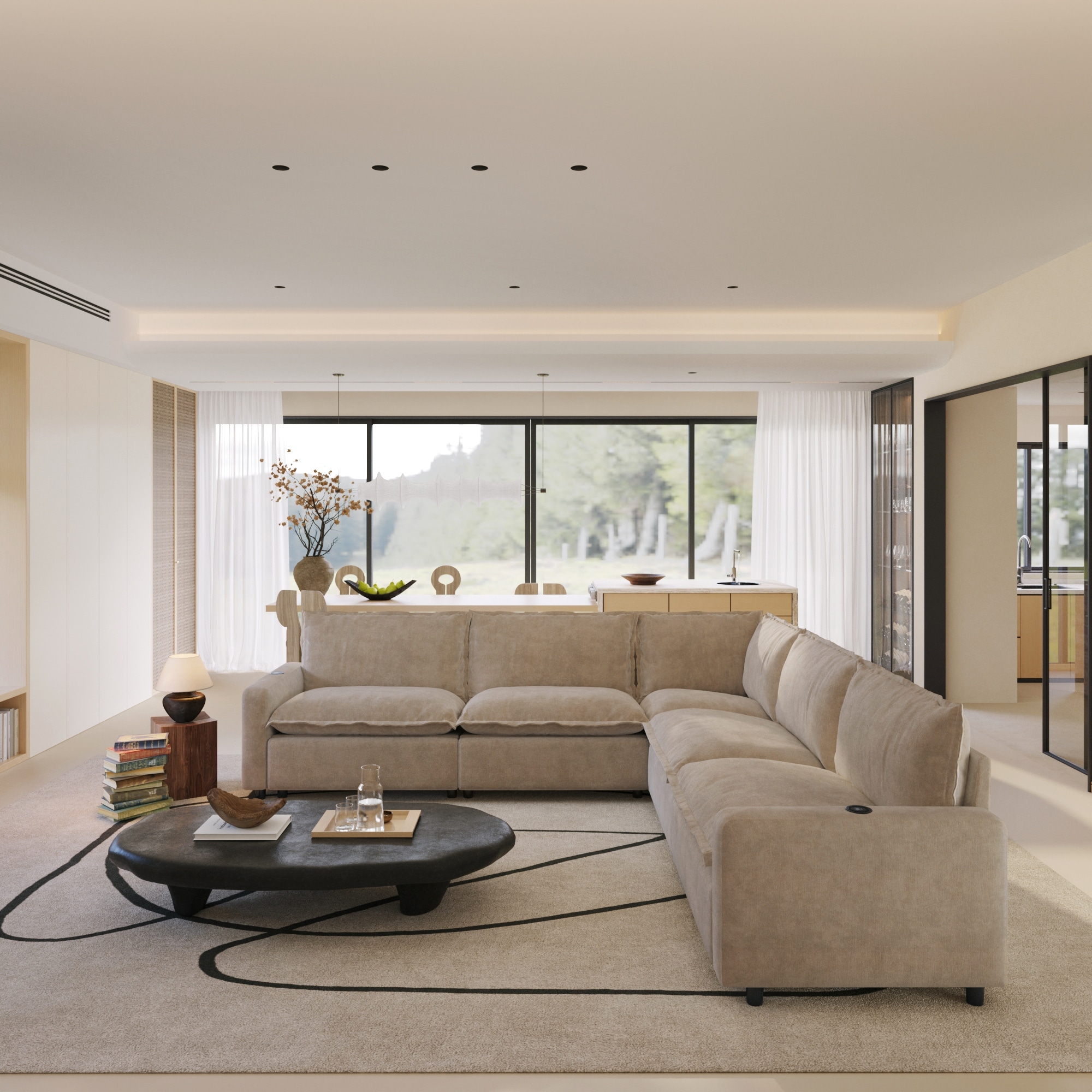 5 Seater Linen Oversized Modular Sectional Sofa With Three Power Recliner Cloud Reclining Couch With