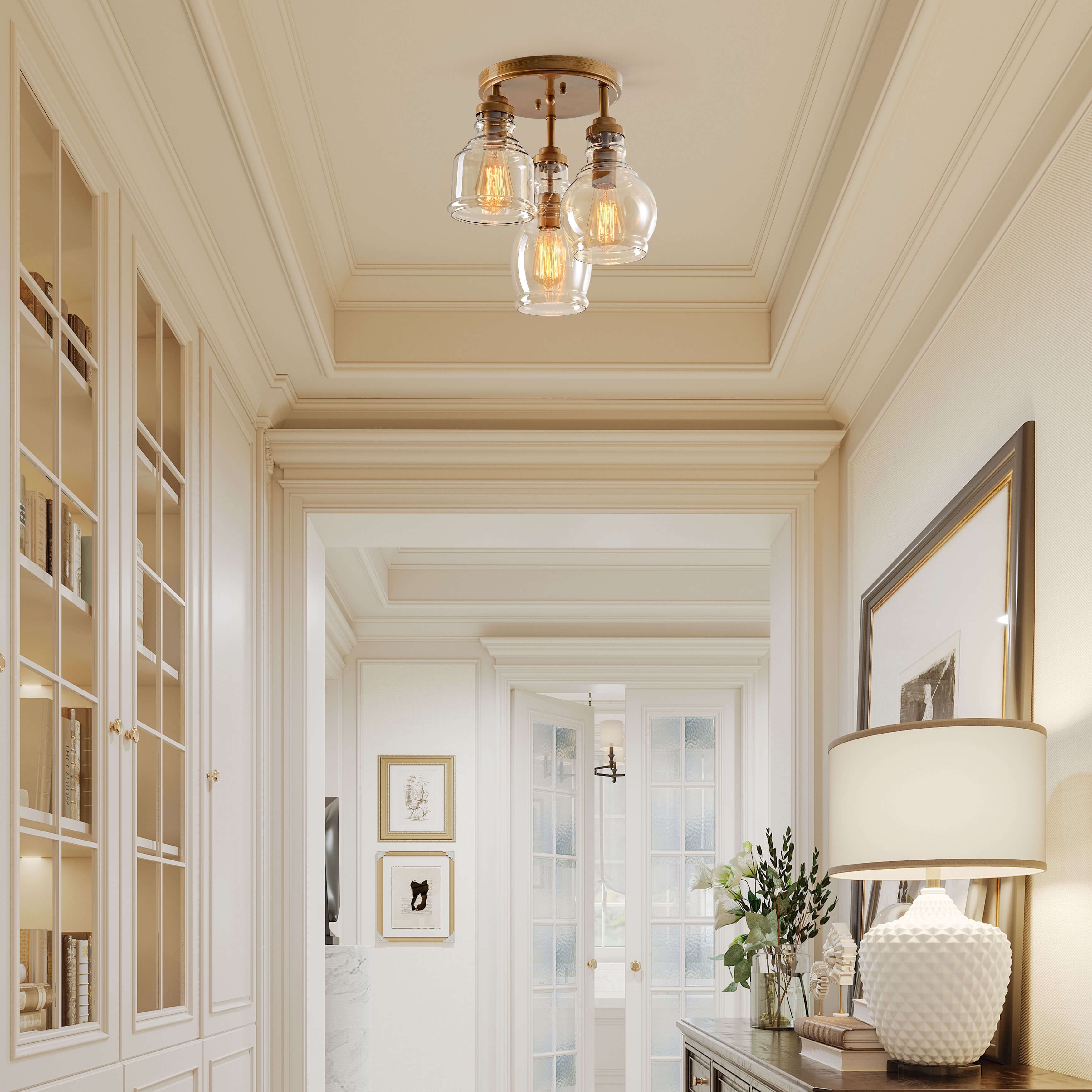 Mariana 3-Light Flush Mount with Cognac Glass Shade - On Sale