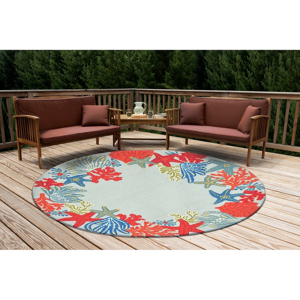 Liora Manne Ravella Ocean Scene Indoor/Outdoor Rug Aqua 5' x 7'6"