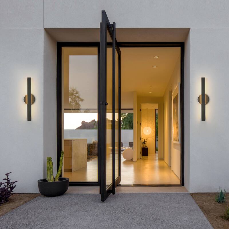 18.3" Modern Black Outdoor Wall Light - 8W 3000K Warm Light, IP54 Waterproof Linear Fixture for Patio & Porch