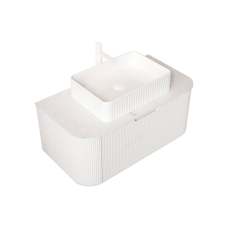 Wall Mounted Bathroom Vanity with White Rectangular Ceramic Basin