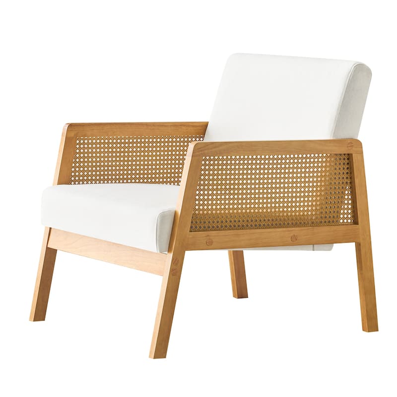 Linen Mid-Century Accent Chair with Solid Wood Frame and 330lb Capacity