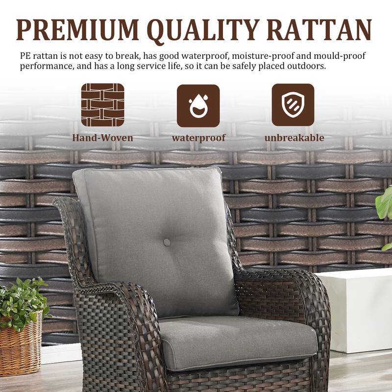 Gymojoy 4-Piece Outdoor Wicker Patio Furniture with Fire Pit Table, Rattan Coversation Set with Water Resistant Thick Cushions