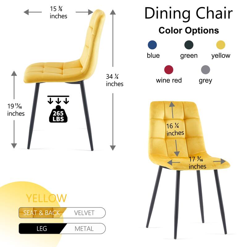 Mid-Century Modern Velvet Dining Chairs with Ergonomic Design, for Kitchens and Living Rooms, 2-Piece Set, Yellow
