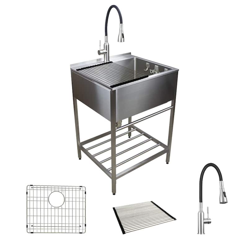 Transolid TFH-2522 25-in. Stainless Steel Laundry Sink with Wash Stand