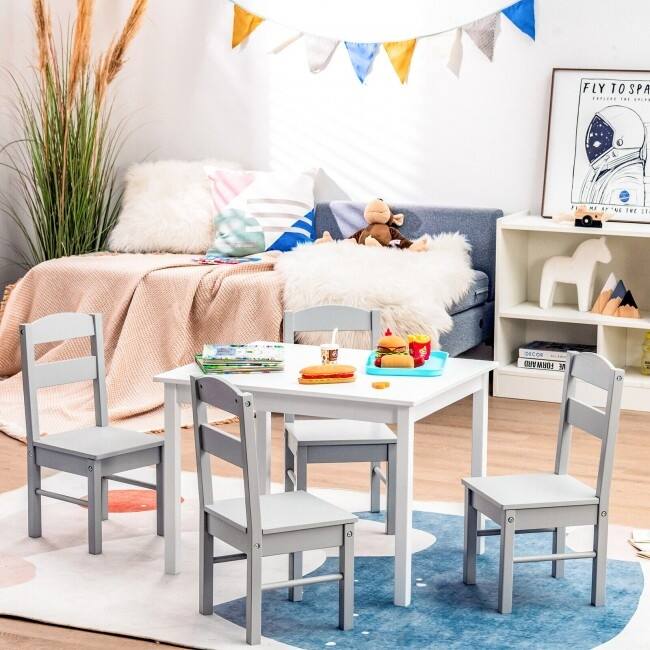Kids 5 Pieces Table and Chair Set Wooden Children Activity Playroom Furniture Gift - table: 26" x 22" x 19" (L x W x H)