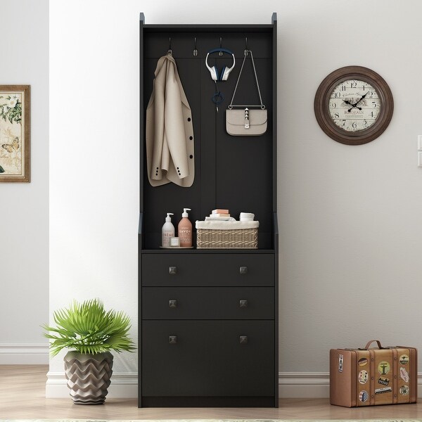 27.5'' Narrow Multi-functional Coat Rack with Flip Drawer Shoe