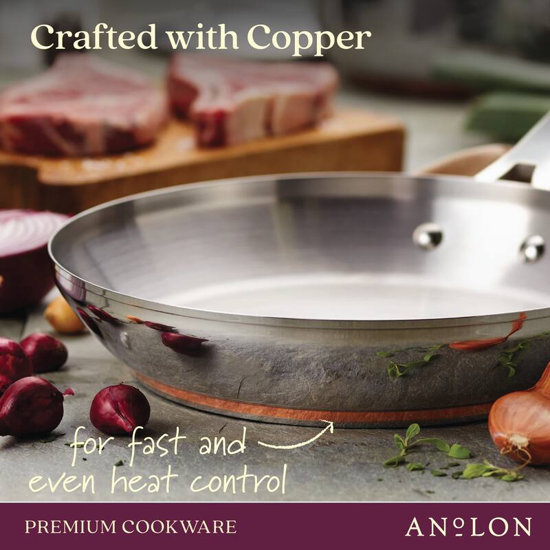Anolon Nouvelle Copper Stainless Steel Sauce Pan with Lid, 3.5-Quart, Silver