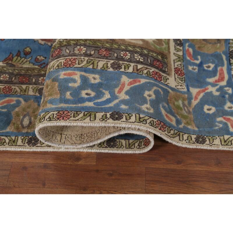 Blue Tabriz Persian Vintage Area Rug Handmade Bedroom Wool Carpet - 6'2"x 9'9"