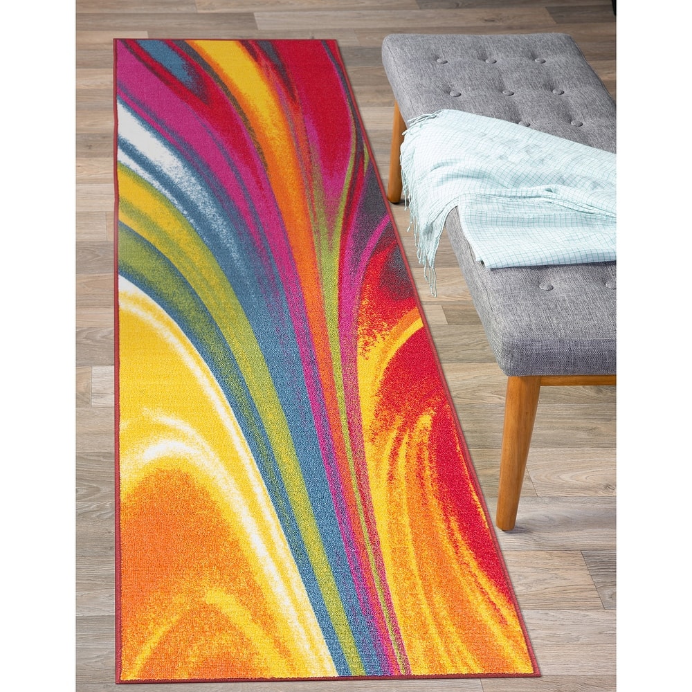 World Rug Gallery Modern Contemporary Waves Multicolored Non-slip Non-skid Area Rug