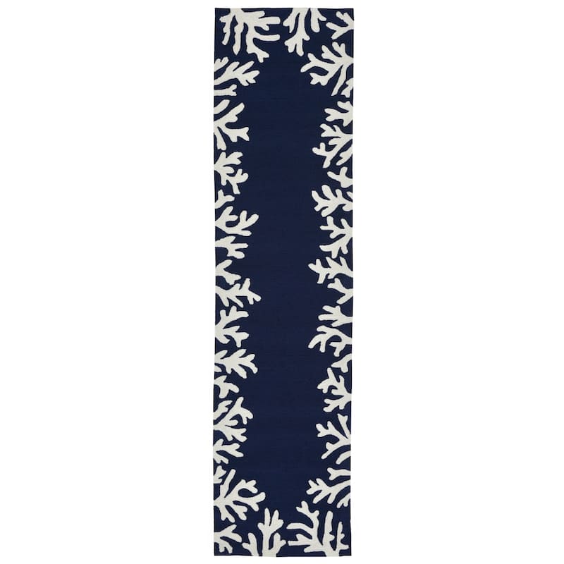 Liora Manne Capri Coral Border Indoor/Outdoor Rug - 2' x 8' - Navy