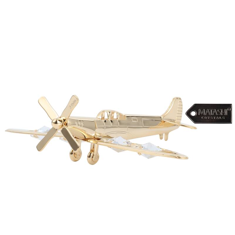 Matashi Home Decorative Tabletop Showpiece 24K Gold Plated Propeller Airplane Ornament Made With Crystals
