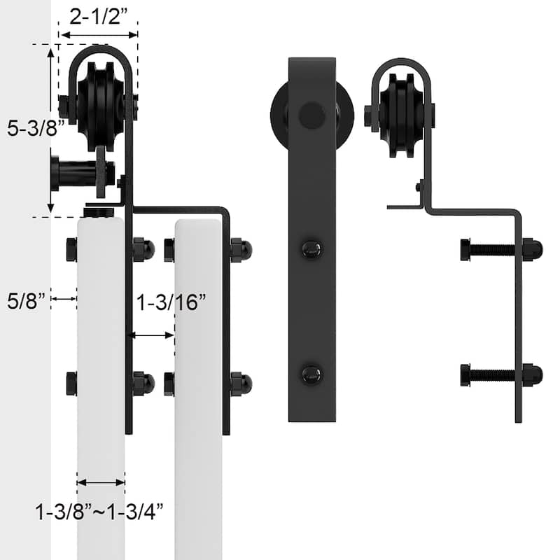 WINSOON 4-18FT Single Track Bypass Sliding Barn Door Hardware Kit for Double Doors J Style Rollers
