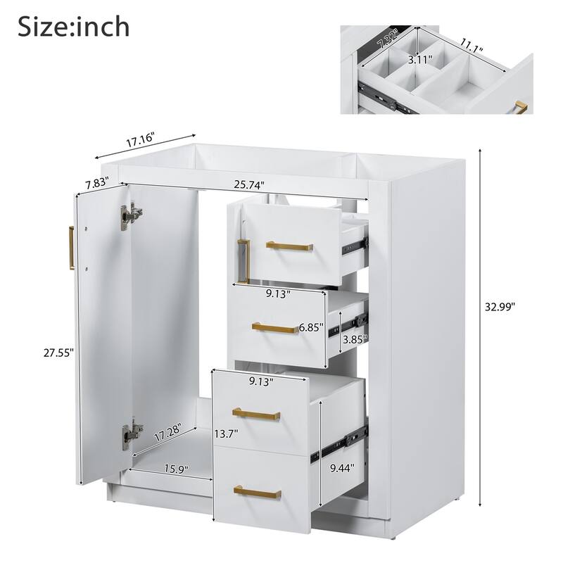 30'' Bathroom Vanity without Sink,Frame Bathroom Storage Cabinet Only