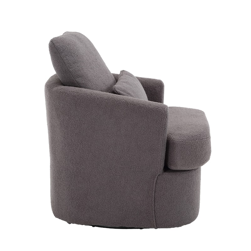 Swivel Barrel Chair with 2 Pillows, Teddy Fabric Upholstered Club Chair, Lounge Sofa Chair with Round Armrests & Backrest