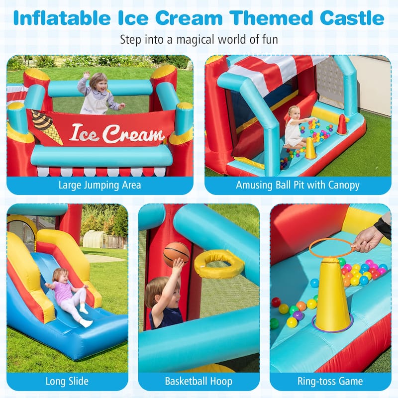 Gymax Inflatable Bounce House 5-in-1 Ice Cream Jumping Castle w/ 480W