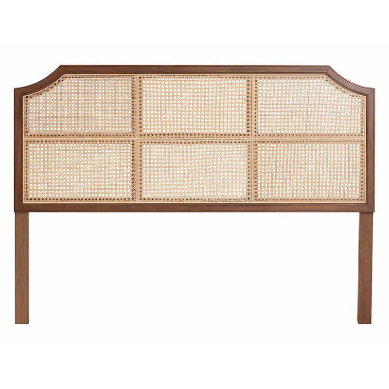Hermine Bamboo Woven Headboard - Solid Wood Bed Backrest Panel with Curved Top, Boho Coastal Bed Accent, Queen Size