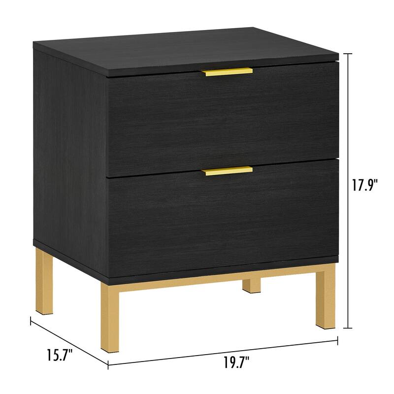 Timechee Nightstand Bedside Table 2-Drawer with Metal Legs, Black