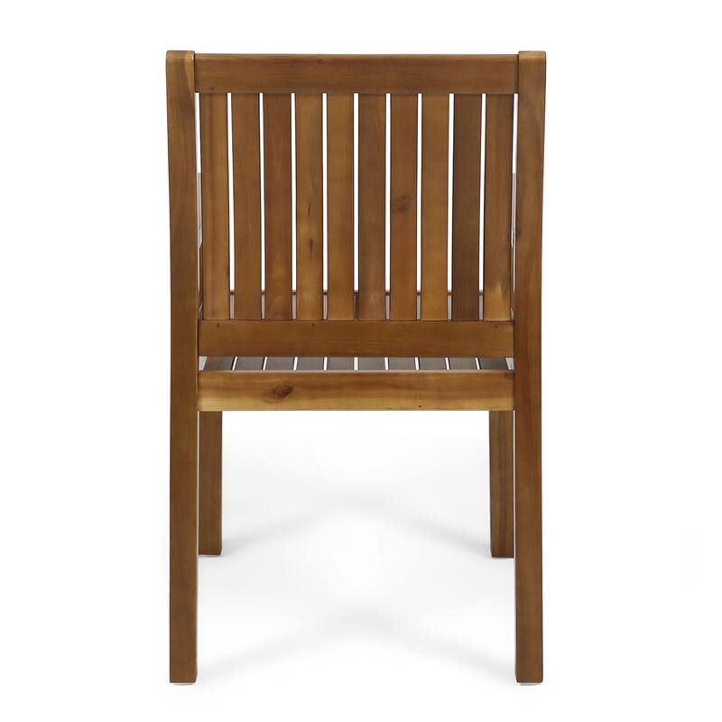 Roomfitters Wilson Set of 2 Outdoor Dining Chairs, Rustic Solid Acacia Wood with Slat Paneling, Teak