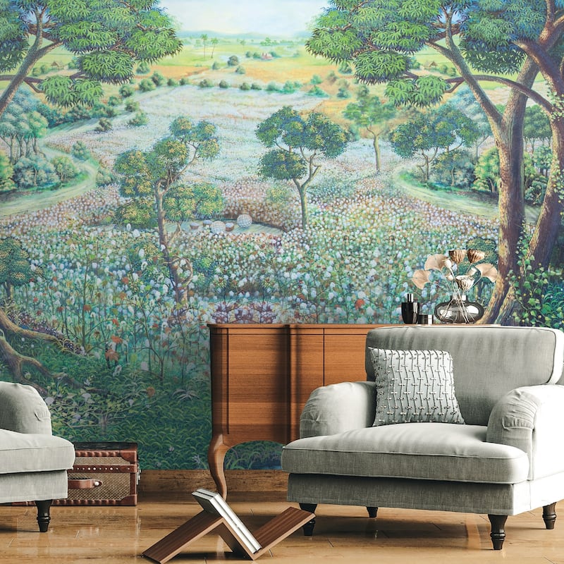 Serene Countryside Blooming Wildflowers Wallpaper Mural