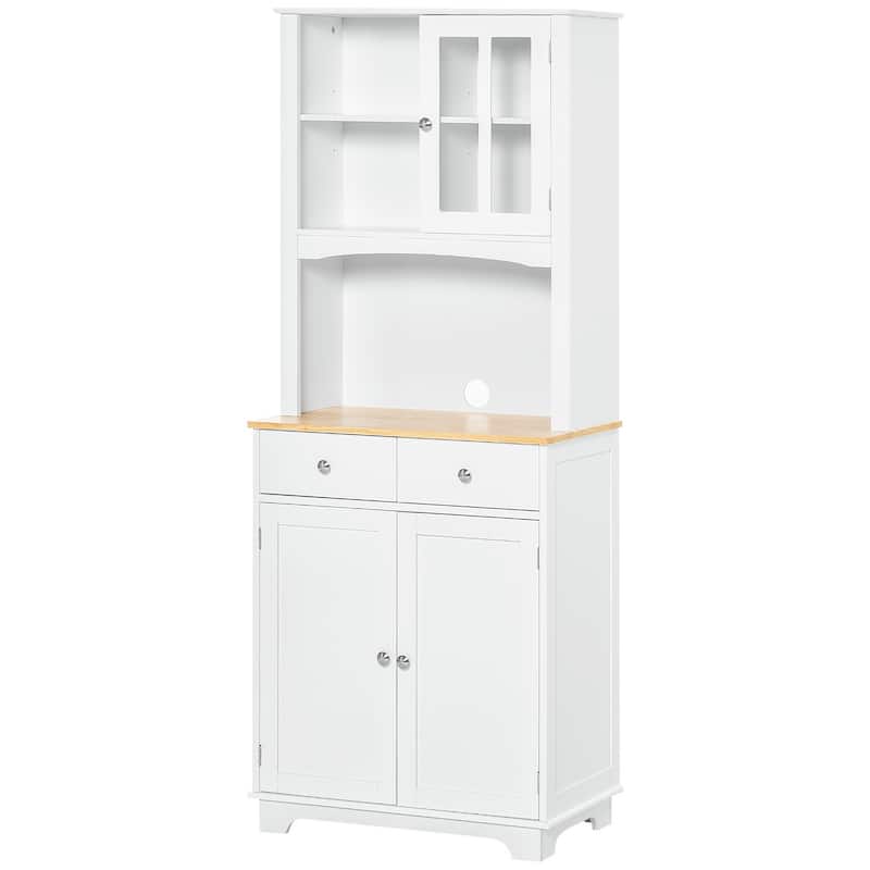 Freestanding 67" Kitchen Buffet with Hutch, Pantry Cabinet with Microwave Stand, Adjustable Shelf, 2 Drawers, Cupboard, White