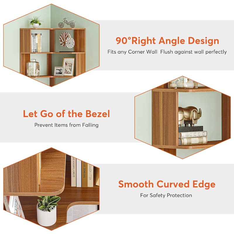 6-Tier Corner Bookshelf, Modern Bookcases for Home Office, Living Room - 23.62" D x 23.62" W × 64.96" H
