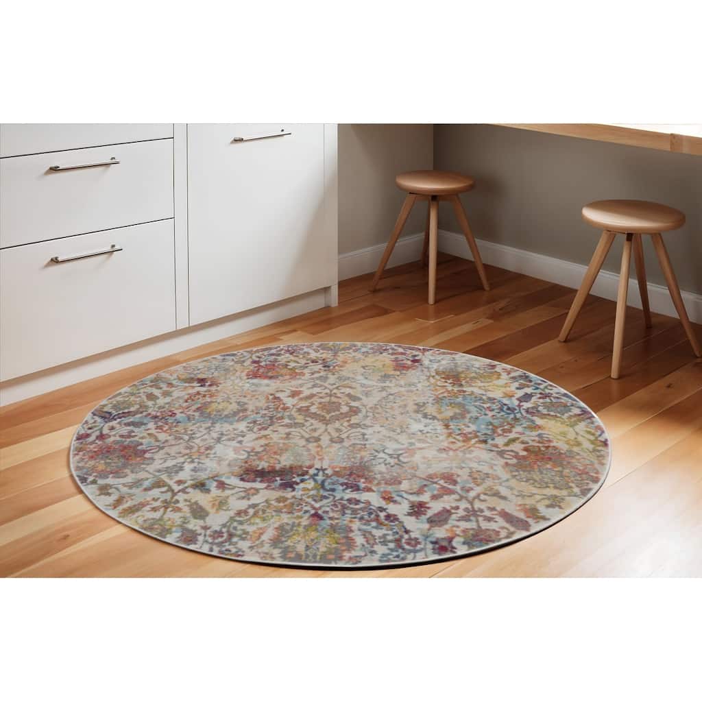 Gesuy Power Loomed Distressed Geometric Floral Traditional Non Skid Area Rug By HomeRoots - 72' X '72' X '0.5