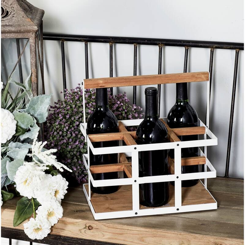 Modern 6-Bottle Wood and Metal Wine Holder - White